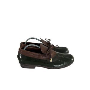 Tory Burch Leather Low Top Rain Duck Rain Boots Hunter Green 9.5